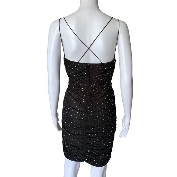 WINDSOR Womens Size Medium Black Strappy Rhinestone Bodycon Sheath Ruched Dress - Picture 4 of 12